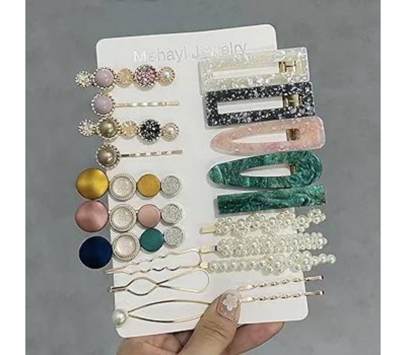 Mehayi 20 PCS Macaron Pearl Hair Clips Set - Cute Barrettes, Bobby Pins, Boho Styling Tools 